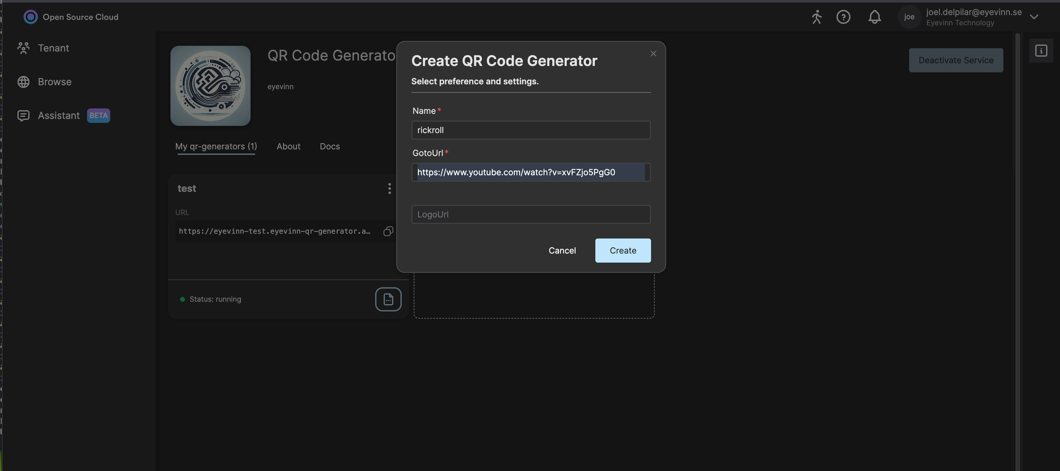 Form fields for QR code generator